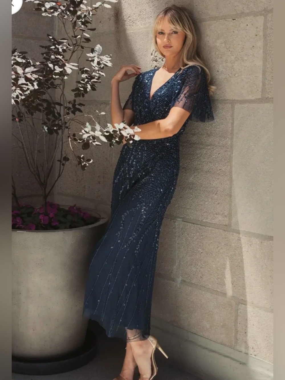 Mac Duggal Sequin Butterfly Sleeve Formal Dress 35116
